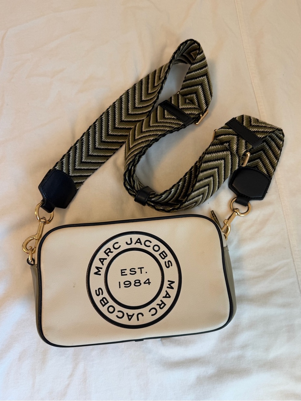 Marc Jacobs Cream Crossbody Bag with Chevron Strap